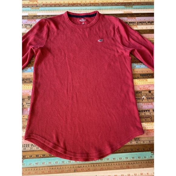 HOLLISTER M MENS 90s Y2k Waffle Knit Thermal Shirt Red Long Sleeve Abercrombie - Picture 3 of 8
